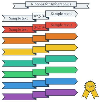 Flat retro colored ribbons Stock Illustration