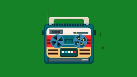 Flat retro old cassette recorder vector flat illustration 4k video Stock Footage 239832324