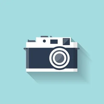 Flat retro photo camera web icon. 스톡 일러스트
