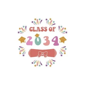 A flat retro typography illustration featuring graduation celebration graphic Stock Illustration