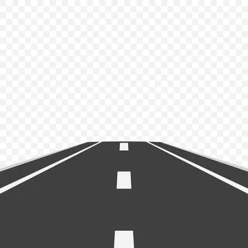 Flat Road Design with Dashed Markings. Scenic Cartoon Highway, Isolated. Black Stock Illustration