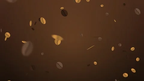 Flat roasted coffee beans falling and tumbling in depth on dark espresso Vídeos de archivo 348618053