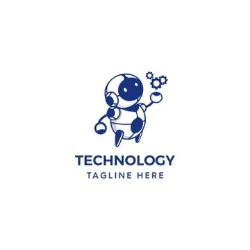 Flat robot with flying gear mascot logo Stock Illustration