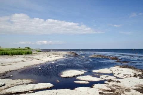 Flat rock coast Stock Photos