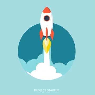 Flat rocket icon. Startup concept. Project development. Illustrazione stock