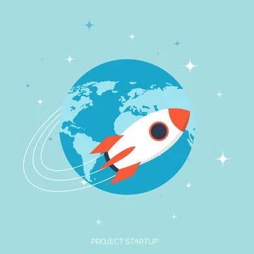 Flat rocket icon. Startup concept. Project development. Illustrazione stock