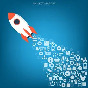 Flat rocket icon. Startup concept. Project development. Application web icons. Illustrazione stock