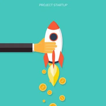 Flat rocket icon. Startup concept. Project development. Illustrazione stock