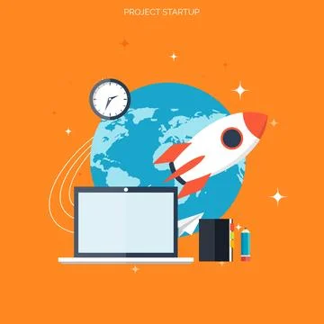 Flat rocket icon. Startup concept. Project development. 스톡 일러스트