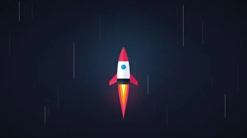 Flat rocket launch animation flying through space with motion lines backgro.. Vidéo 344851672