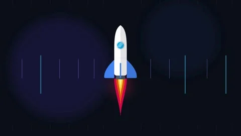 Flat rocket launch animation: startup success and business growth concept Stock Footage 344851671