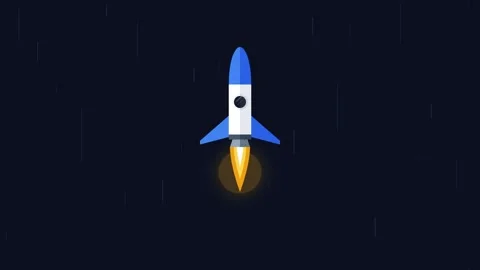 Flat rocket ship launching into space animation loop for tech and business .. Stock Footage 344851674
