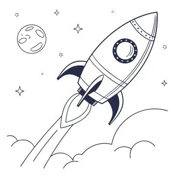 Flat Rocket Space Exploration Graphic Stock Illustration