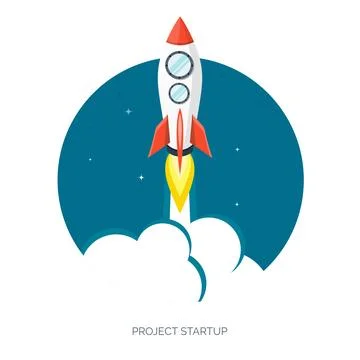 Flat rocket spaceship launch. Startup concept and project development.Space Stock Illustration