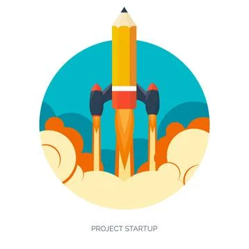 Flat rocket spaceship launch. Startup concept and project development.Space Stock Illustration