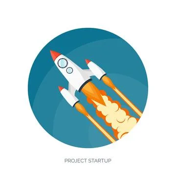 Flat rocket spaceship launch. Startup concept and project development.Space Stock Illustration