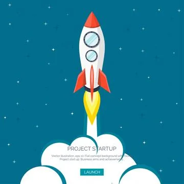 Flat rocket spaceship launch. Startup concept and project development.Space Stock Illustration