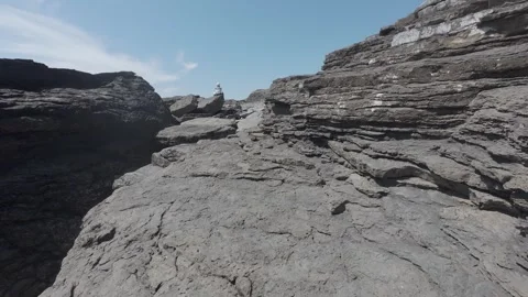 Flat rocky shore and ocean coastline view in ireland Stock Footage 340469025