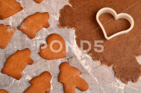 Flat rolled Raw gingerbread dough for cooking Christmas cookies Stock Photos