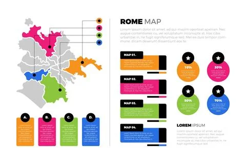 Flat rome map infographics Stock Illustration