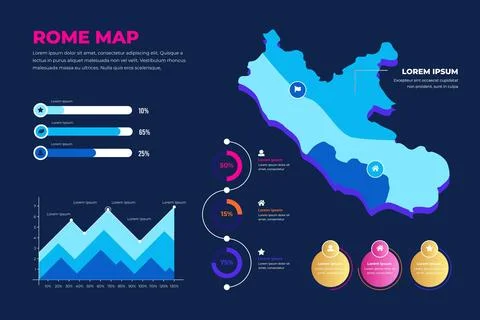Flat rome map infographics template Stock Illustration
