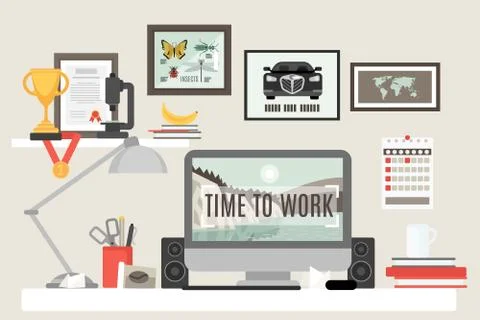 Flat Room Workspace Illustrazione stock