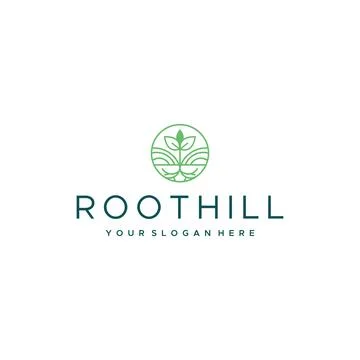 Flat ROOT HILL plants garden leaf Logo design Stock Illustration
