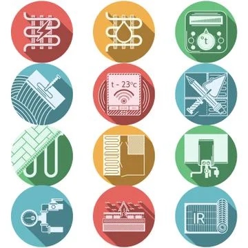 Flat round colored vector icons for heated floor Ilustración de archivo