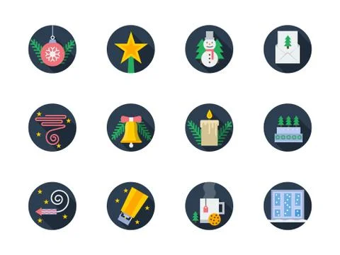 Flat round colored vector icons for winter Illustrazione stock