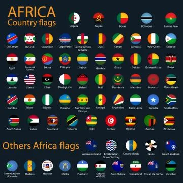 Flat Round Flags of Africa on Black Background Stock Illustration