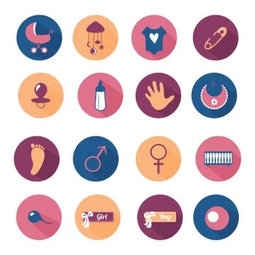 Flat round icon set with long shadow Stock Illustration