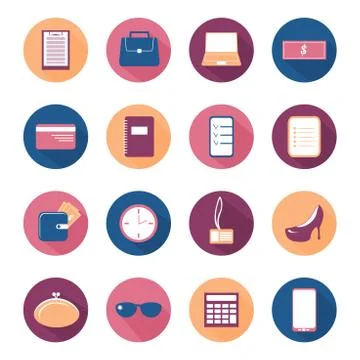 Flat round icon set with long shadow Stock Illustration