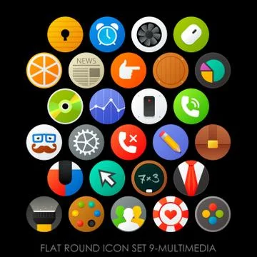 Flat round icon set-multimedia Stock Illustration