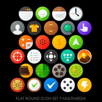 Flat round icon set-multimedia Stock Illustration