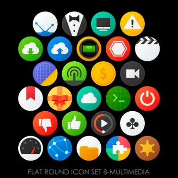 Flat round icon set-multimedia Illustrazione stock