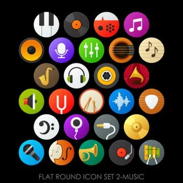 Flat round icon set-music Stock Illustration