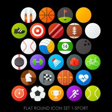 Flat round icon set-sport Stock Illustration