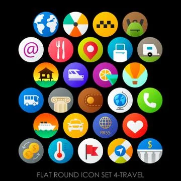 Flat round icon set-travel Stock Illustration