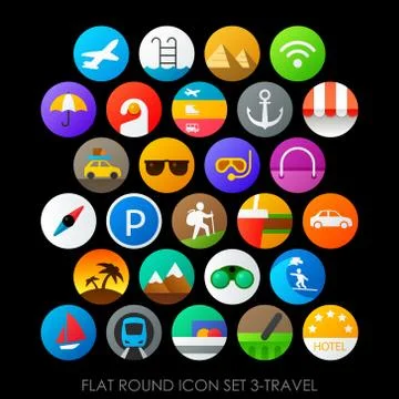 Flat round icon set-travel Stock Illustration