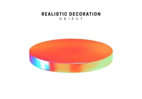Flat round plate. Realistic shape 3d objects with gradient holographic color  Illustrazione stock