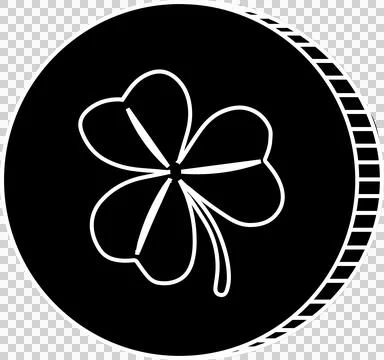 Flat round token is showing white four leaf clover with ridged stripes on Stock Illustration