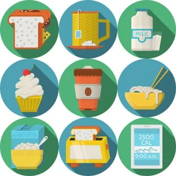 Flat round vector icons for daily products Illustrazione stock