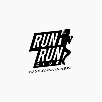 Flat RUN RUN CLUB people silhouette logo design Stock Illustration