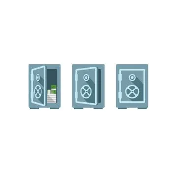 Flat safe vector illustration one safe indoor and two safes outdoor. Safe great Stock Illustration