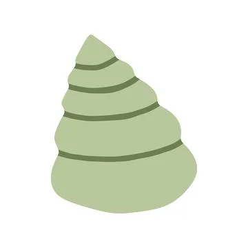 Flat sage green spiral cone sea snail shell vector illustration. Marine ocean Illustrazione stock