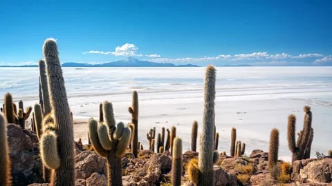 Flat salt plain stretching out to the horizon under a clear blue sky. Stock Footage 297664756