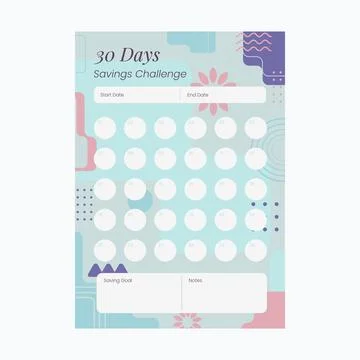 Flat savings challenge template Stock Illustration