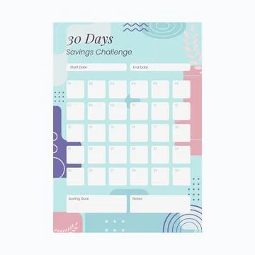 Flat savings challenge template Stock Illustration