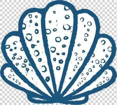 Flat scallop shell illustration is appearing on transparent background showing Illustrazione stock