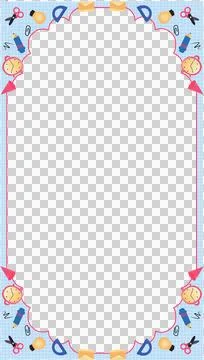 Flat scalloped school frame is showing scissors, pencils on blue grid with clear Stock Illustration